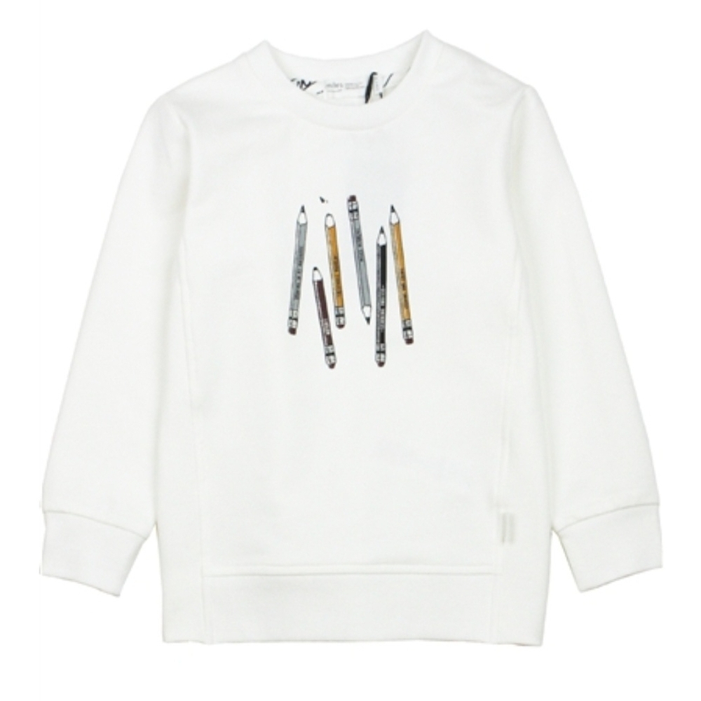 Kids White Crewneck Sweater Pencil Graphic Sweater Size 4 miles Kids